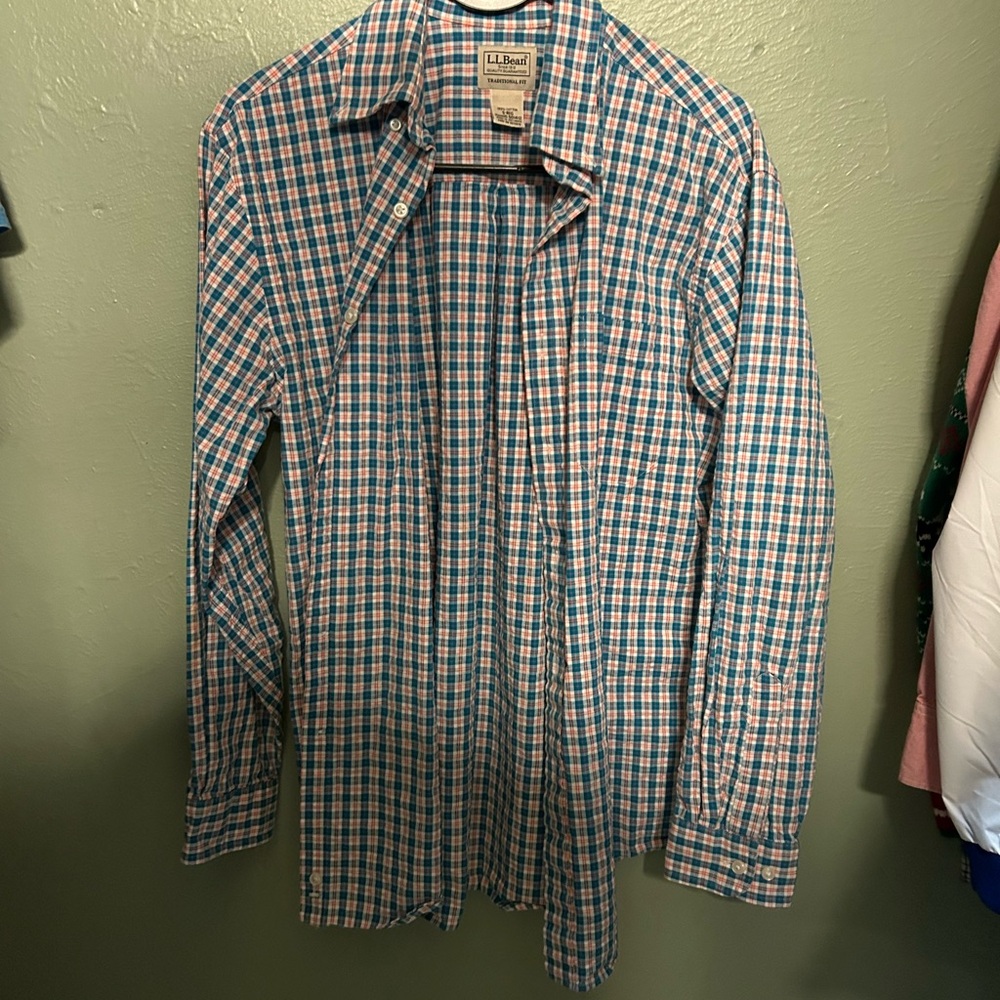 L.L. Bean Blue and Pink Checkered Shirt
